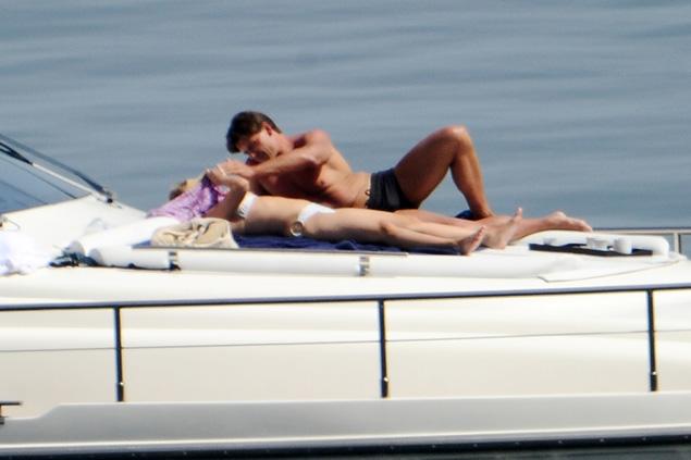 actress Scarlett Johansson on board luxury yacht cinzia with bodyguard in italy 