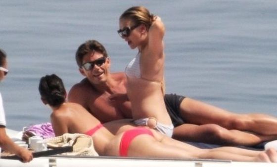 actress Scarlett Johansson on board luxury yacht cinzia with bodyguard and assistant in italy 
