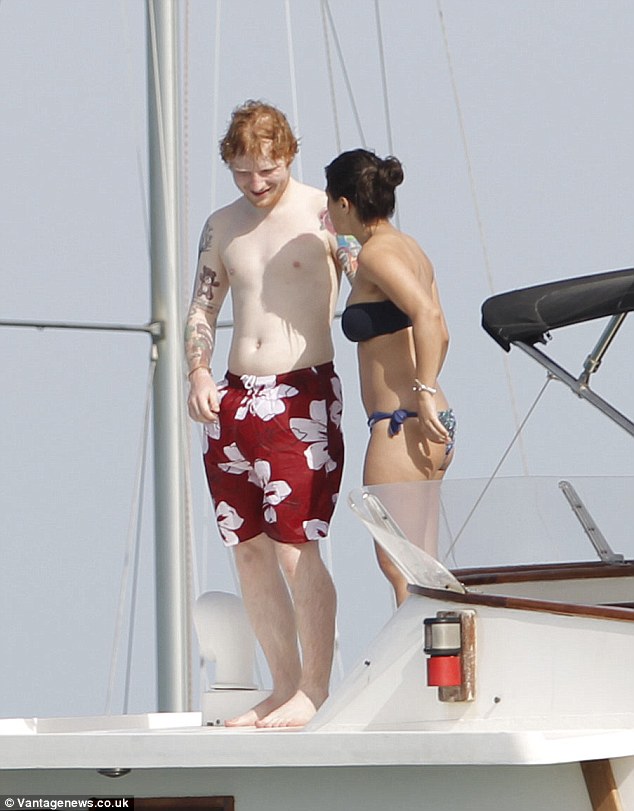 ed sheeran and Athina Andrelos on vacation on board luxury yacht hallmark in ibiza 