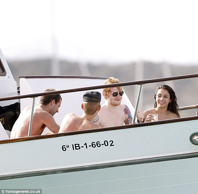 ed sheeran and Athina Andrelos on vacation on board luxury yacht hallmark in ibiza with friends