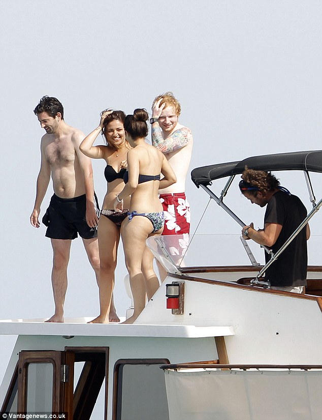ed sheeran and Athina Andrelos on vacation on board luxury yacht hallmark in ibiza with friends