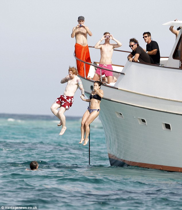 ed sheeran and Athina Andrelos dive off luxury yacht hallmark in ibiza 