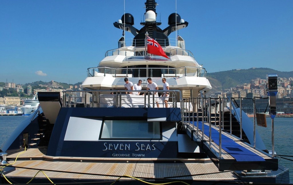 on board sundeck of Steven Spielberg's luxury yacht Seven Seas