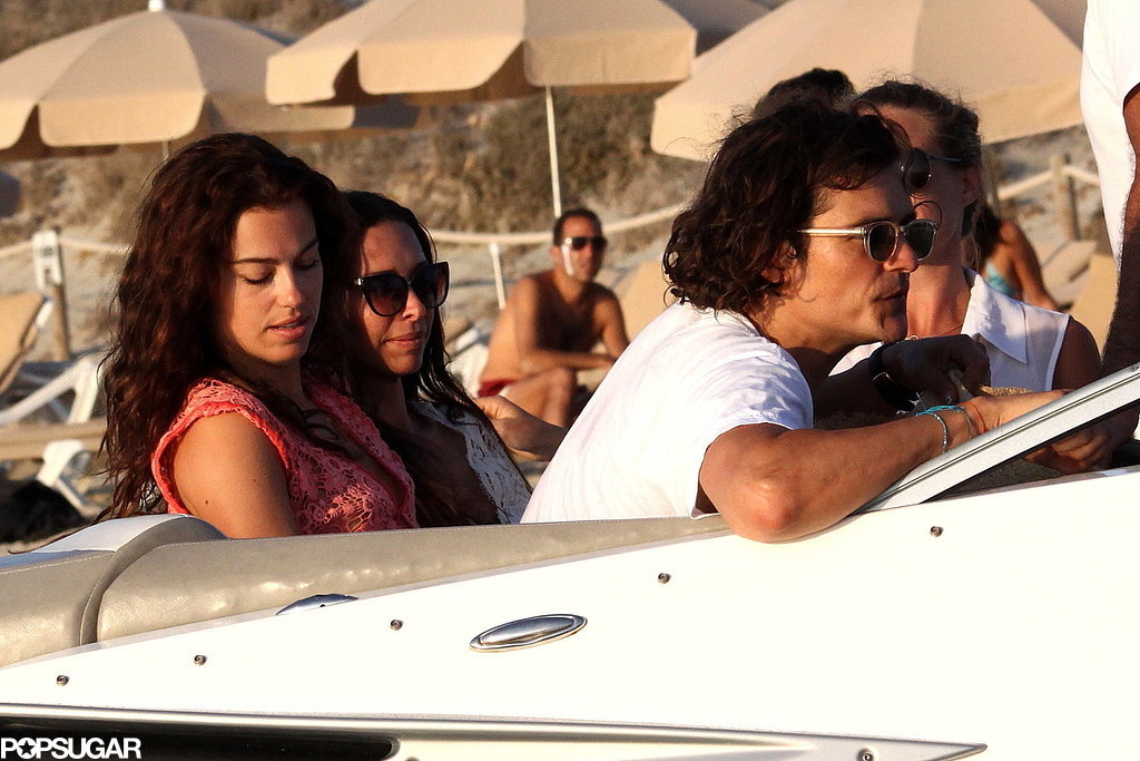 orlando bloom on the way to superyacht SEAHORSE with erica packer and friends