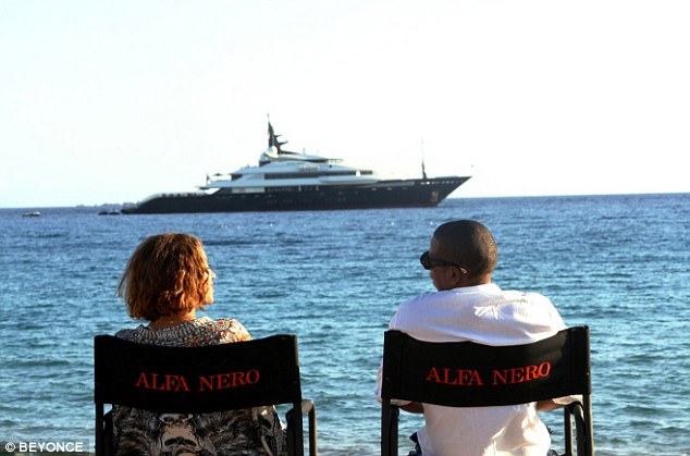 beyonce and jay Z admired their charter yacht ALFA NERO whilst on holiday in the south of france