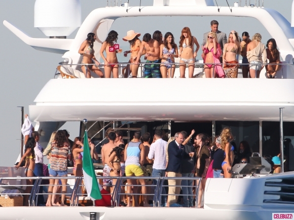 models and actors film entourage movie on board superyacht USHER in miami