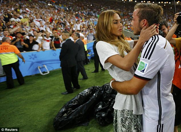 Mario Götze celebrates scoring winning world cup with germany in 2014 with model girlfriend