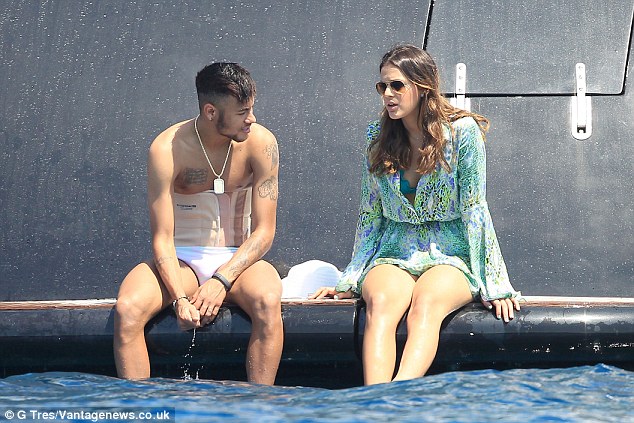 injured brazilian football star neymar on luxury yacht charter vacation with girlfriend in ibiza