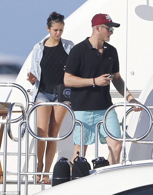 vampire diaries' actress nina dobrev and boyfriend Alexander Ludwig on luxury yacht vacation in ibiza