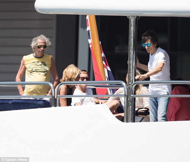 rolling stones keith richards and ronnie wood on board luxury yacht sovereign in sydney