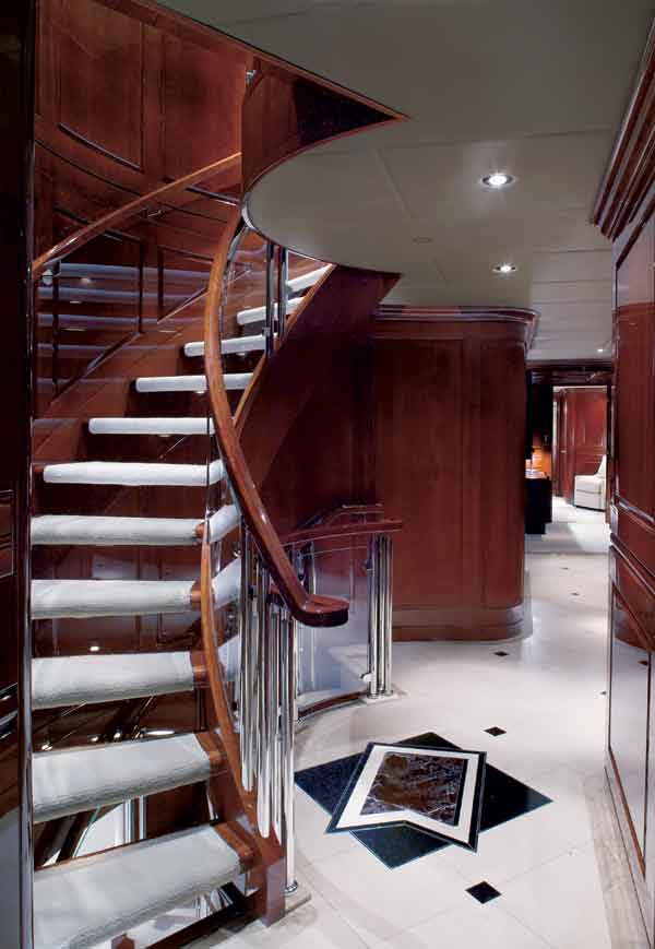 tiger wood's luxury yacht PRIVACY's luxurious staircase to next floor