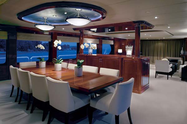 tiger wood's luxury yacht PRIVACY's dining area