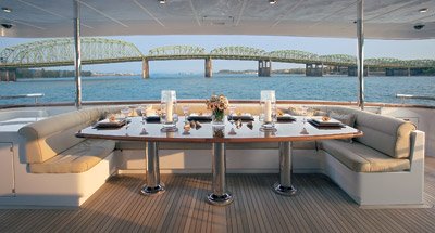 tiger wood's luxury yacht's PRIVACY's deck al fresco dining area