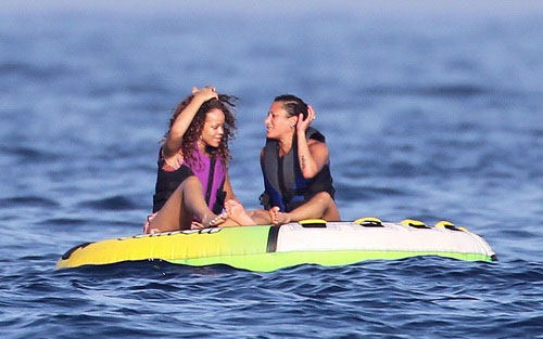Rihanna on water toy in St Tropez