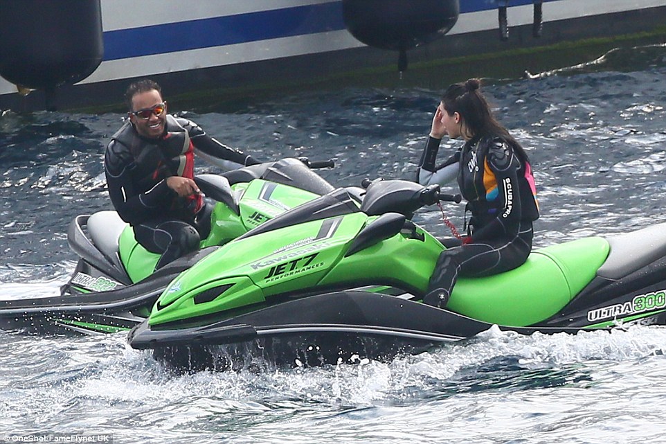 kendall jenner and lewis hamilton chat on superyacht axioma's jet-skis