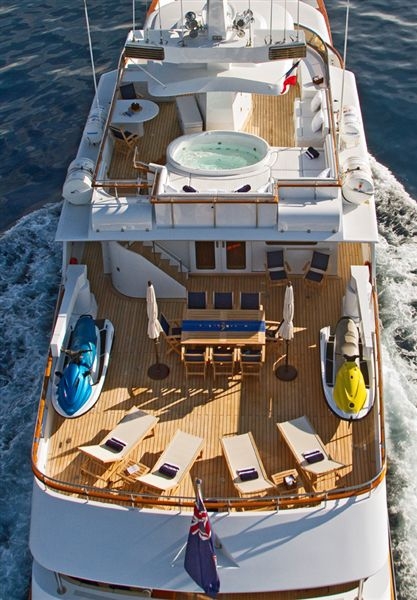 nina dobrev superyacht l'albatros aerial view of sundeck and main deck