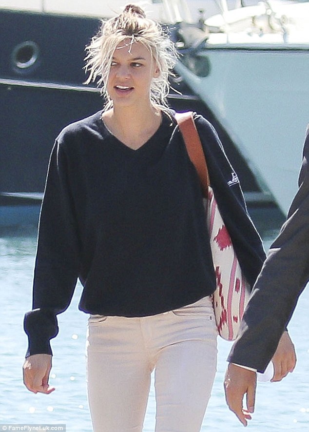  leo dicaprio's girlfriend kelly rohrbach at harbor after disembarking from superyacht arctic p