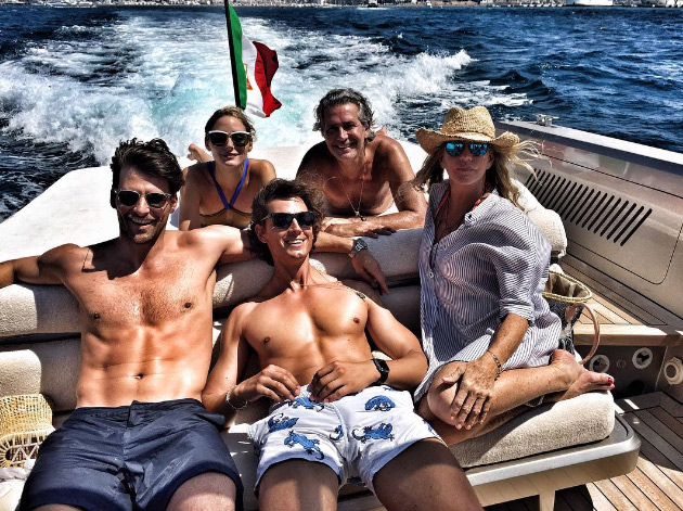olivia palermo and husband Johannes Huebl on yacht t.m. blue in ibiza with Giancarlo Giametti and friends