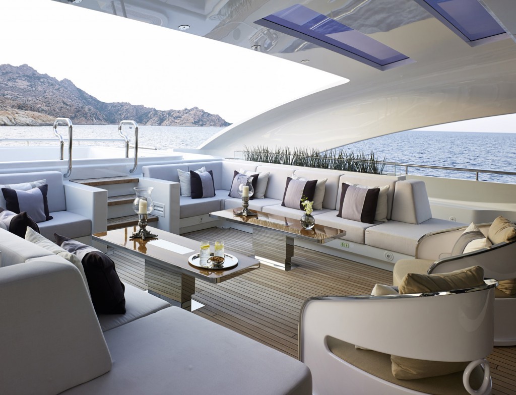 motor yacht Galactica Star's (rented by Jay Z and Beyonce) shaded deck seating area